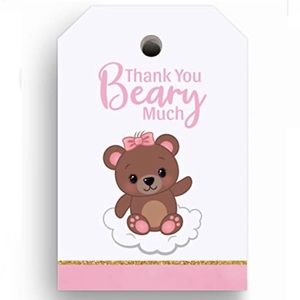 Pink Baby Shower Thank You Beary Much Teddy Bear Favor Tags ~ 60 Pack